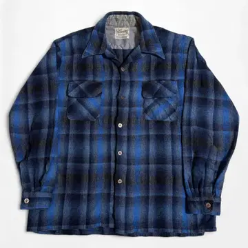 60s 70s goldenLine 오픈 카라 울 옴브레 체크 셔츠