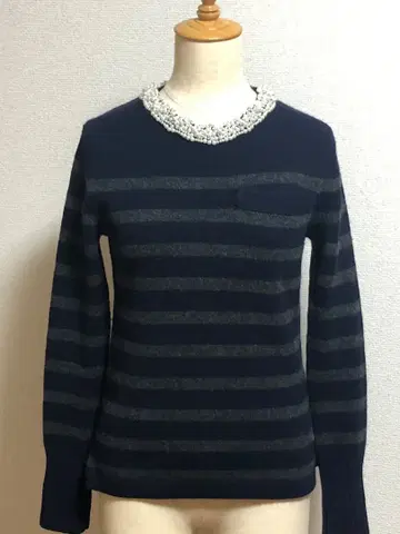 sacai luck 펄 장식 네이비 보더 니트
