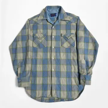 70s PENDLETON 블루 계열 웨스턴 울 체크 셔츠