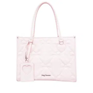 Honey Cinnamon 교통카드 지갑 포함 퀼팅 토트 핑크