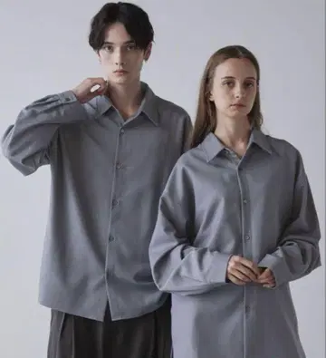 완판템 [ CLEL ] 벌룬 소매 루즈 레귤러 카라 셔츠 그레이쉬 블루