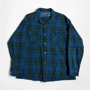60s PENDLETON 오픈 카라 체크 보트 셔츠