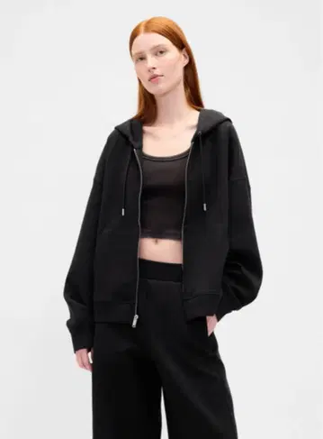 GapFit 오버 사이즈 집업 후드티 XXS