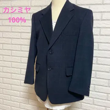 [ 새상품급 ] 캐시미어 자켓 체크 무늬 다크 네이비