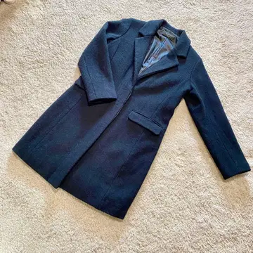 BEAMS LIGHTS 해리스 트위드 체스터 코트 블랙 M 울 100%