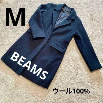 BEAMS LIGHTS 해리스 트위드 체스터 코트 블랙 M 울 100%