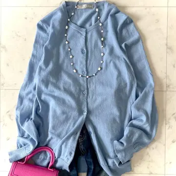 더마 컬렉션 캐시미어 100% L 사이즈 니트 가디건 블루