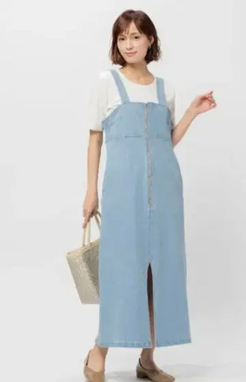 데님 오버롤 스커트 M 사이즈 백넘버