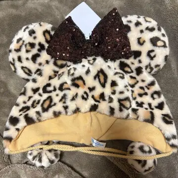 레오파드 무늬 팬 캡 브라운