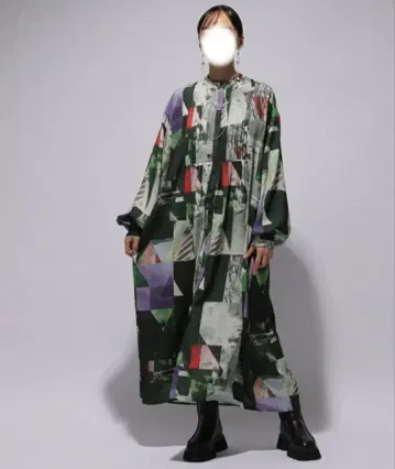 HARE PHOTO 콜라주 플리츠 롱 원피스 프리