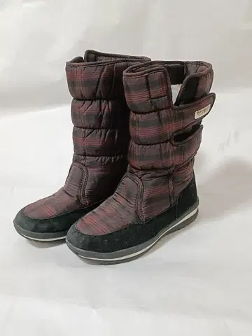 HUSLAND 빨간색과 검은색 체크 부츠 24.5cm