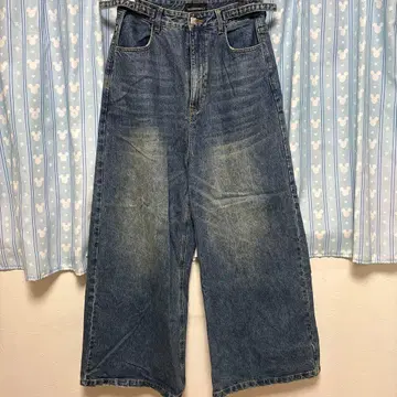 사이드 벨트 와이드 플레어 데님 팬츠 NZK6069