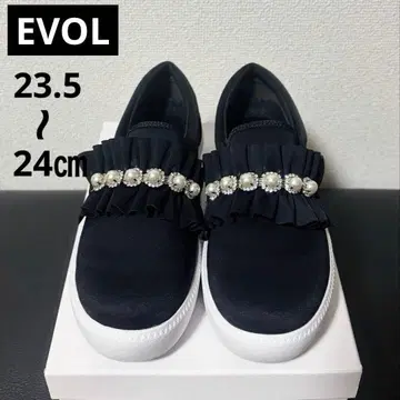 [컨디션 최상] EVOL 경량 펄 프릴 스니커즈 슬립온 통굽 플랫폼