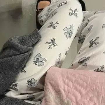 빈티지 dog 리본 패턴 팬츠