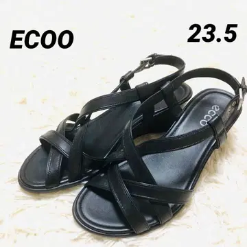 미사용급 에코 ECOO [ 23.5 ] 웨지솔 스트랩 샌들 가죽 블랙