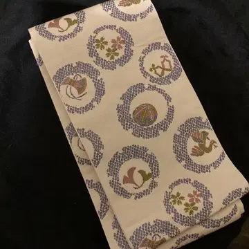 하카타 직조 순수 실크 길상 문양 자수 반폭 오비