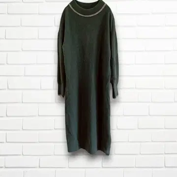 브라만 원피스 A라인 그린 니트 롱 기장 38 울 무지