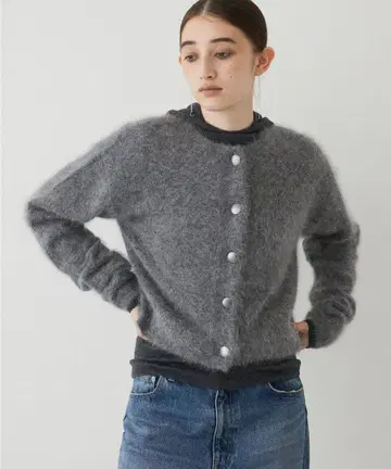 [ THE PAUSE ] 퍼 니트 숏 가디건 그레이 프리 사이즈