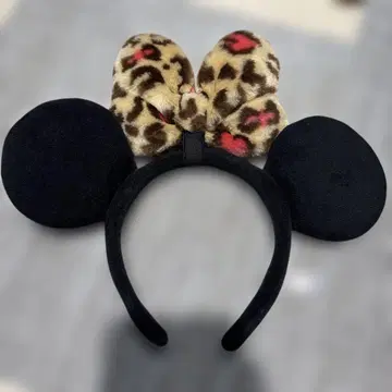 디즈니 머리띠 레오파드 무늬 리본