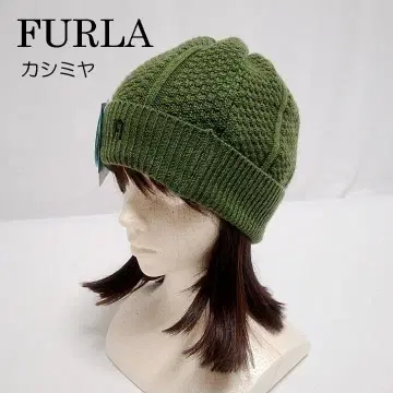 훌라(FURLA) 워셔블 캐시미어 니트 모자 카키 미사용