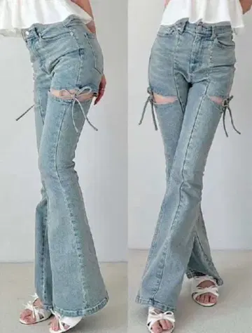 RESEXXY 컷 아웃 리본 데님 팬츠 S