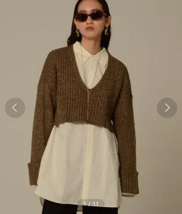 MATURED V넥 숏 니트 브라운