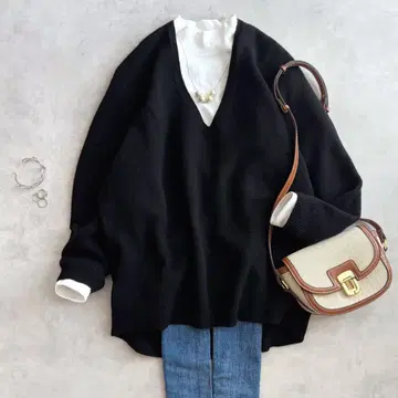 새상품급 IENA 이에나 홀가먼트 코쿤 V넥 풀오버 블랙