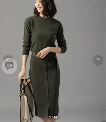 Andemiu 프론트 버튼 니트 원피스 그린