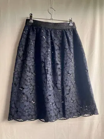 일본제 스타일컴/네이비 꽃무늬 전체 레이스 플레어 스커트 새상품급