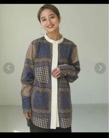 LIFE's 패턴 무늬 긴팔 셔츠 네이비 베이지