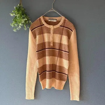 월드 코디네이트 [M] 어른 내추럴 울 혼방 랜덤 보더 무늬 니트
