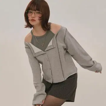 loin nuit 레이어드 디자인 맨투맨 상의 그레이