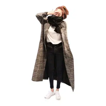 체크 무늬 롱 코트 글렌체크 한국