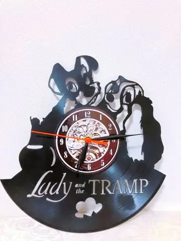 디즈니 아리스토캣 토토와 릴리 비닐 레코드 벽걸이 시계
