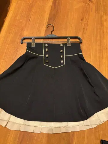 시크릿 허니 플레어 스커트 블랙 버튼 장식 레이스업