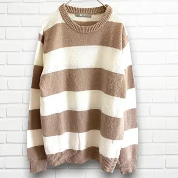 나노 유니버스 긴팔 스웨터 화이트 베이지 보더 니트 캐주얼