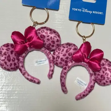 미니 마우스 레오파드 무늬 핑크 머리띠 키체인 디즈니