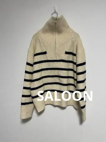SALOON 루즈핏 보더 니트 하프 지퍼