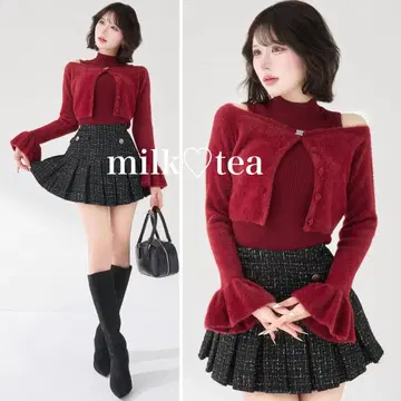 택 포함 새상품 다리치 앙상블 샤기 니트탑 보르도 F 레드