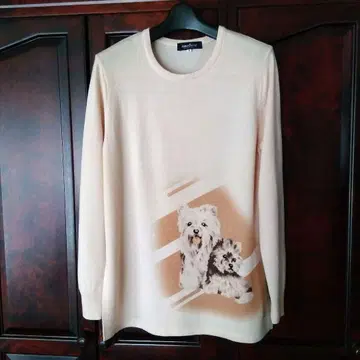 강아지 프린트 핑크 캐시미어 100% 긴팔 니트 스웨터