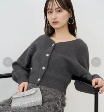 [ snidel ] 비쥬 버튼 폭스 가디건 다크 그레이