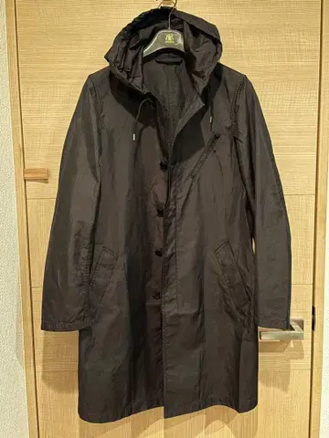 MARKAWARE 마카웨어 후드 코트 블랙 실크 혼방 폴리에스테르