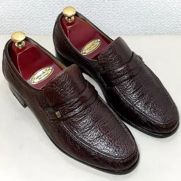 MORESCHI 하프 안장 로퍼 브라운 UK6 페카리 가죽 신발