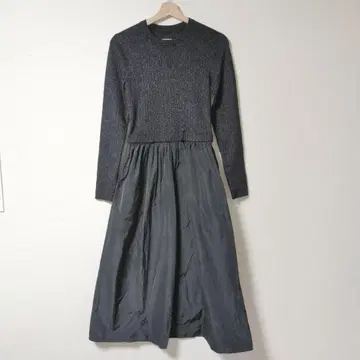 새상품급 미쉘클랑 블랙 라메 믹스 긴팔 롱 원피스 [38/M]