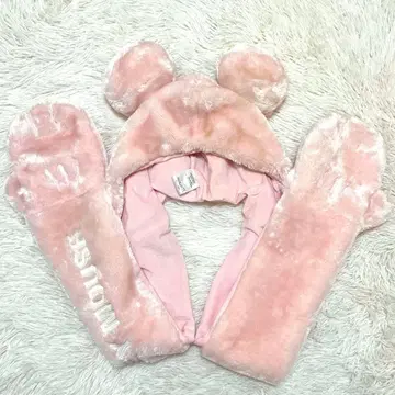 [ 새상품급 ] 디즈니 미키 미니 팬캡 머플러 핑크 장갑