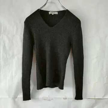 LAUTREAMONT 긴팔 리브 니트 V넥 울 100% 그레이 M