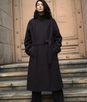 SMOOTH HERRINGBONE MAXI OVER COAT 차콜 L