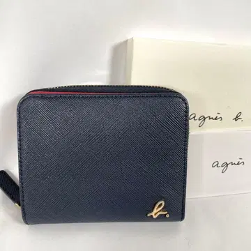 거의 미사용 agnes b. 에네스베 이단 접이식 지갑 가죽 박스 포함