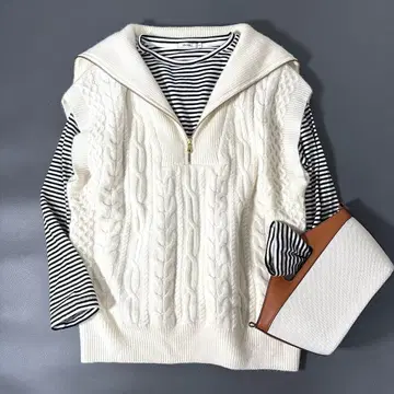 스픽앤스팬 해밀턴 알파카 혼방 케이블 지퍼 베스트 루즈핏