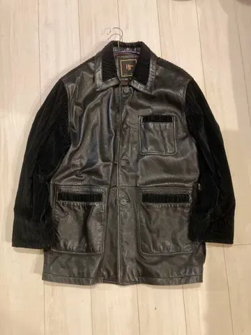 [ Humphrey Bogart ] 남성용 레더 코트 절개 블랙